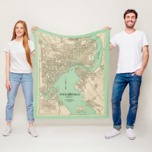 Jacksonville FL Vintage Map Fleece Blanket