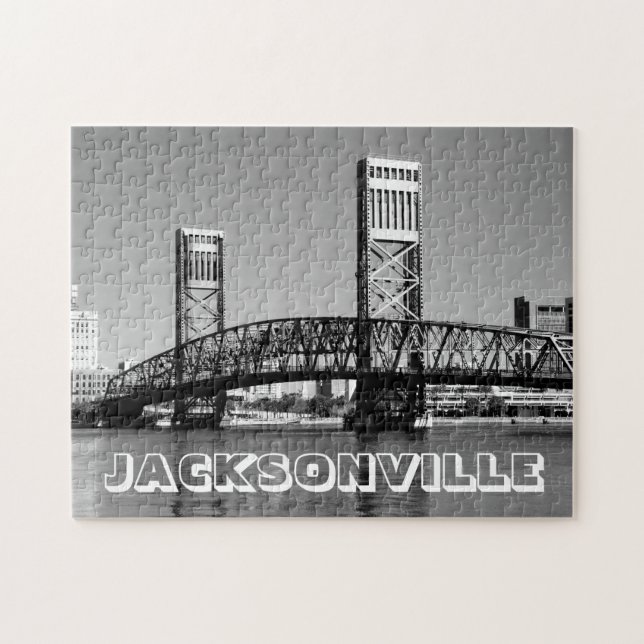 Jacksonville Florida Black and White Bridge Photo Jigsaw Puzzle (Horizontal)