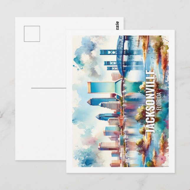 Jacksonville Florida Famous Travel watercolor Postcard (Front/Back)