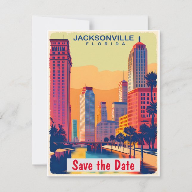 Jacksonville Florida Palms Teal Wedding Invitation (Front)