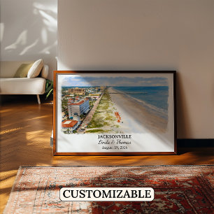 Jacksonville Florida Poster, Watercolor, Custom Poster