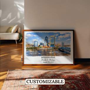 Jacksonville Florida Poster, Watercolor, Custom Poster