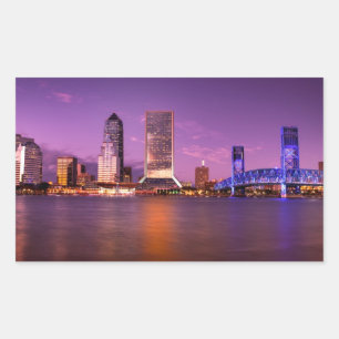 Jacksonville Florida Skyline at Night Rectangular Sticker