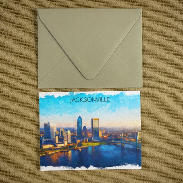 Jacksonville Florida Skyline Panorama View Postcard (jacksonville florida watercolor postcard)