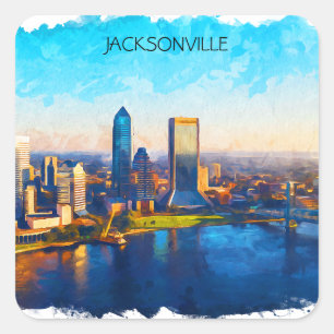 Jacksonville Florida Skyline Panorama View Square Sticker