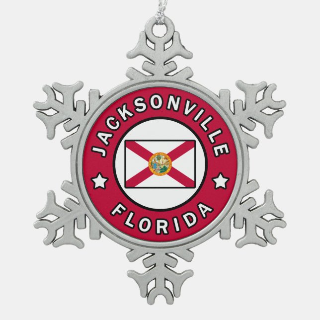 Jacksonville Florida Snowflake Pewter Christmas Ornament (Front)