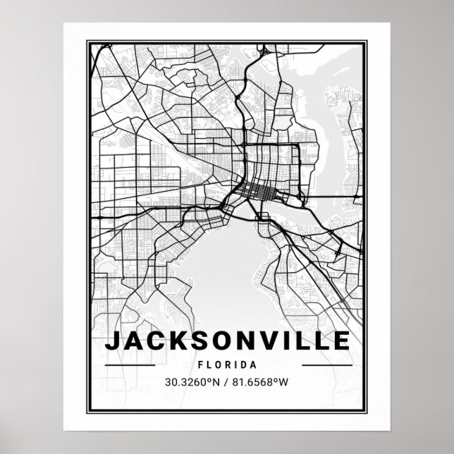 Jacksonville Florida USA Travel City Map Poster (Front)