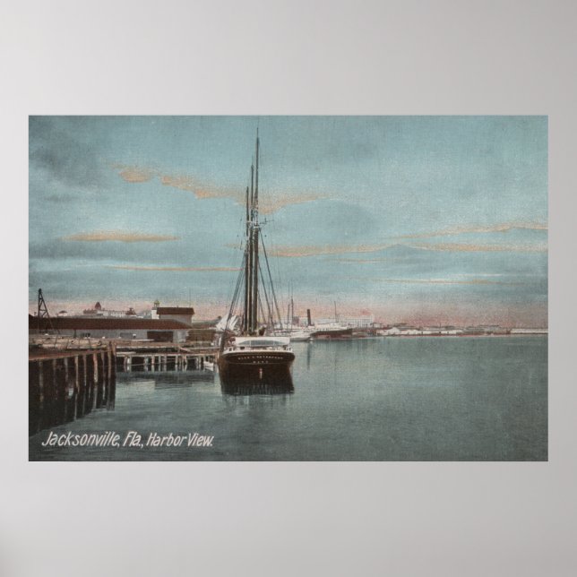 Jacksonville, Florida - View of Harbor with Poster (Front)