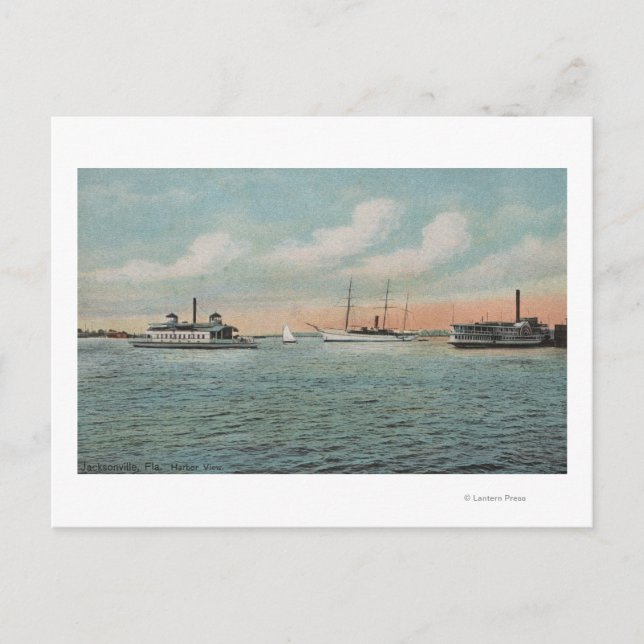 Jacksonville, Florida - View of Harbour with Boat Postcard (Front)