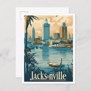 Jacksonville Florida Vintage Travel Illustration Postcard