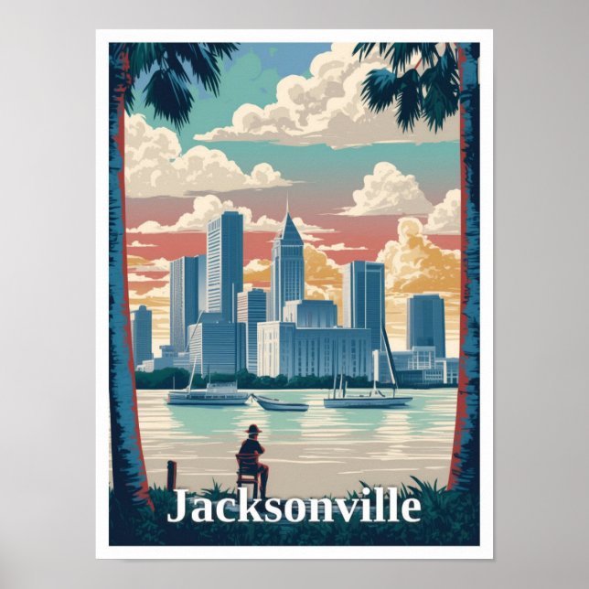 Jacksonville Florida Vintage Travel Illustration Poster (Front)