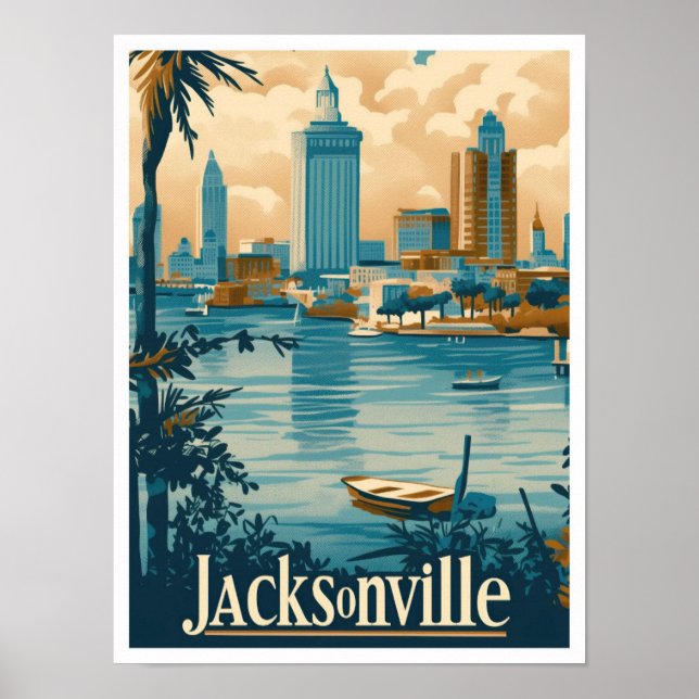 Jacksonville Florida Vintage Travel Illustration Poster (Front)