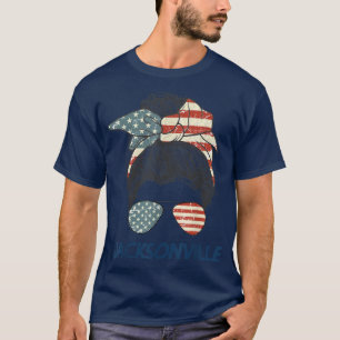 Jacksonville Girl Messy bun, Florida Pride Patriot T-Shirt