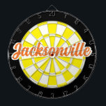 Jacksonville Orange text Yellow White Black Dartboard<br><div class="desc">Jacksonville FL Orange editable text on Yellow White Black Dartboard 🎯Add your text or name by selecting the personalisation option. Please let me know if you have additional questions and because Zazzle's customer support handles the customer experience you may reach Zazzle customer support by chat, phone or email as explained...</div>
