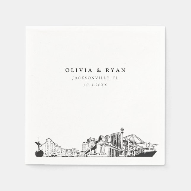 Jacksonville Skyline Wedding Paper Cocktail Napkin (Front)