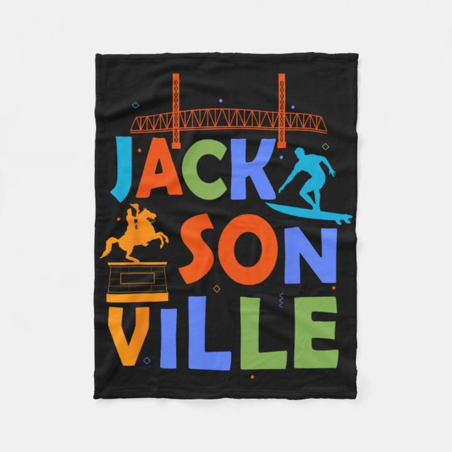 Jacksonville Souvenir Surfing Florida Skyline Jack Fleece Blanket (Front)