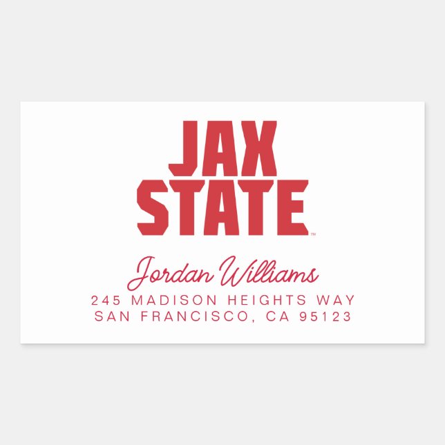 Jacksonville State University JAX STATE Bold Red Rectangular Sticker (Front)