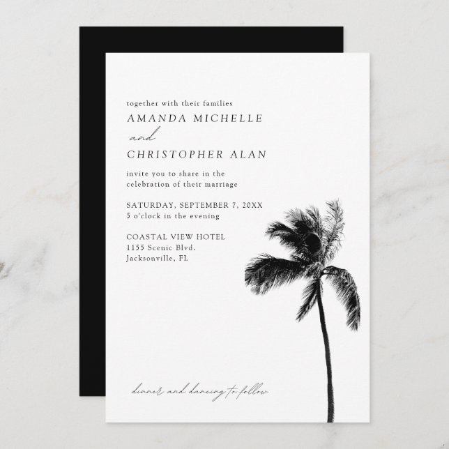 Jacksonville Wedding Florida Black & White Elegant Invitation (Front/Back)