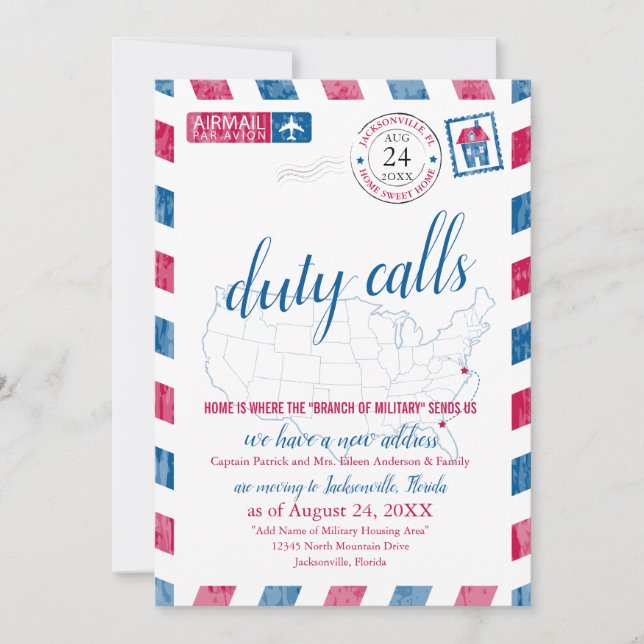 Jackstonville Florida Military Moving Announcement (Front)