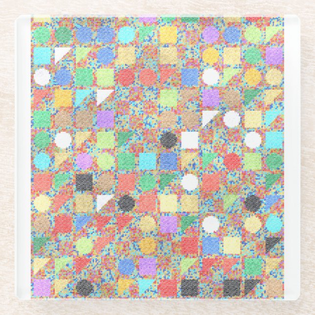 Jackuard Knitting colorful  Glass Coaster (Front)