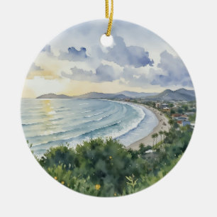 Jaco Beach Costa Rica Watercolor Ceramic Tree Decoration