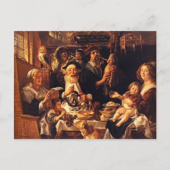 Jacob Jordaens- As the Old Sang, So the young Pipe Postcard (Front)