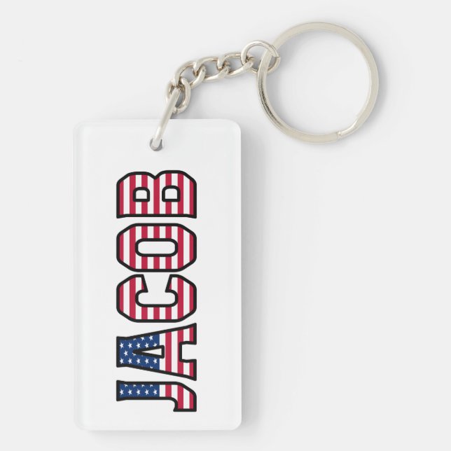 Jacob Name First Name USA Flag Follower Keychain (Back)