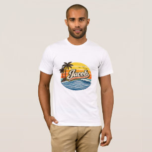Jacob Retro Sunset Name Design T-Shirt