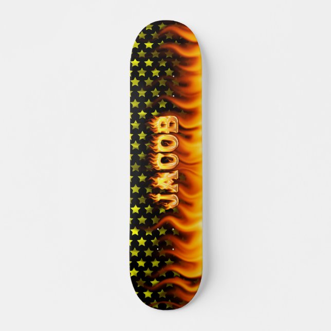 Jacob skateboard fire and flames design. (Front)