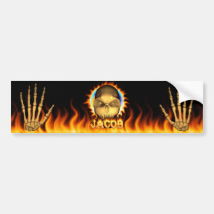 Jacob skull real fire and flames bumper sticker de