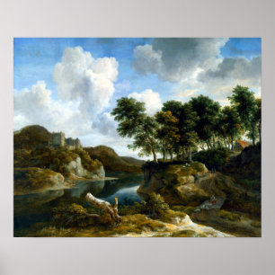 Jacob van Ruisdael River Landscape with a Castle Poster