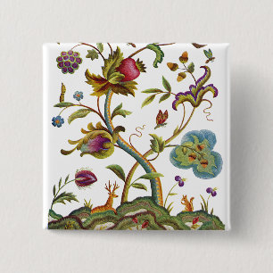 Jacobean Crewel Embroidery Tree of Life 15 Cm Square Badge