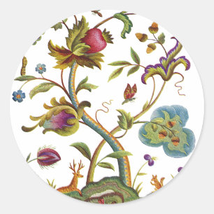 Jacobean Crewel Embroidery Tree of Life Classic Round Sticker