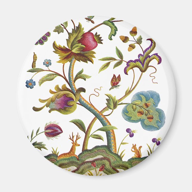 Jacobean Crewel Embroidery Tree of Life Magnet (Front)