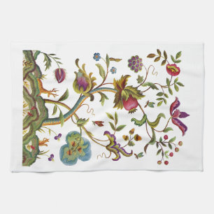 Jacobean Crewel Embroidery Tree of Life Tea Towel