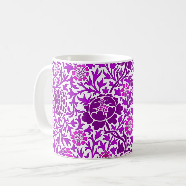 Jacobean Floral, Amethyst Purple and Lilac  Coffee Mug (Front Left)