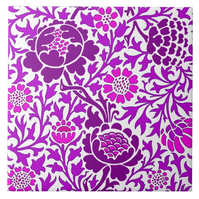 Jacobean Floral, Amethyst Purple and Lilac  Tile (Front)