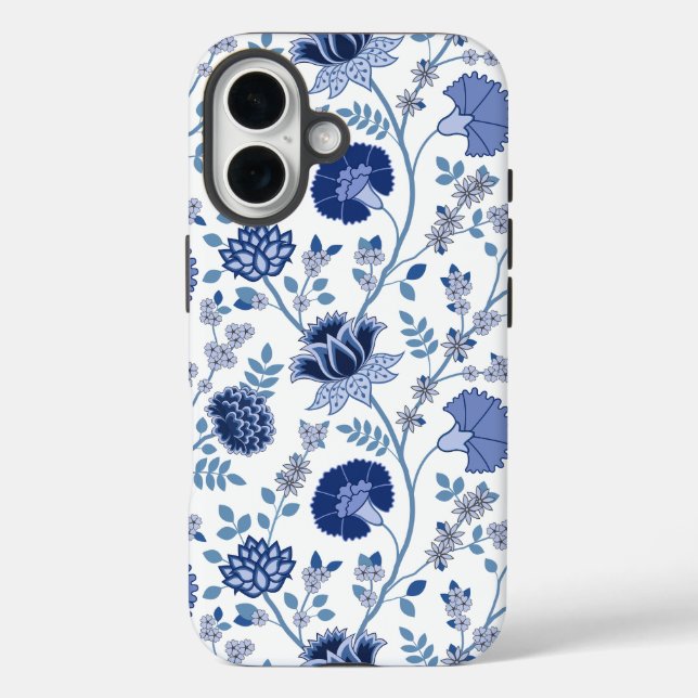 Jacobean Floral Big Pattern Blues on White Case-Mate iPhone Case (Back)