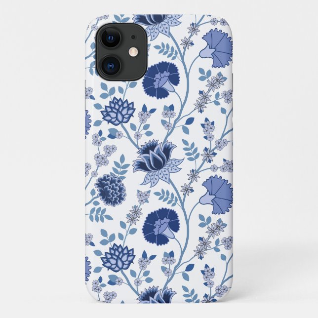 Jacobean Floral Big Pattern Blues on White Case-Mate iPhone Case (Back)