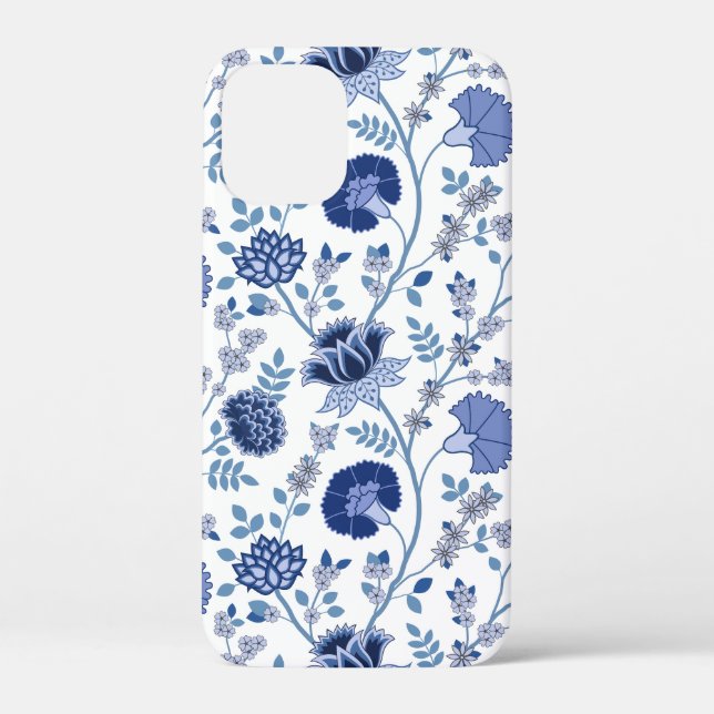 Jacobean Floral Big Pattern Blues on White Case-Mate iPhone Case (Back)
