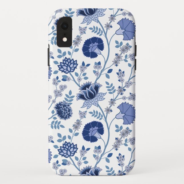 Jacobean Floral Big Pattern Blues on White Case-Mate iPhone Case (Back)