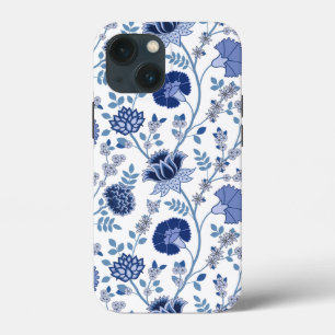 Jacobean Floral Big Pattern Blues on White iPhone 13 Mini Case