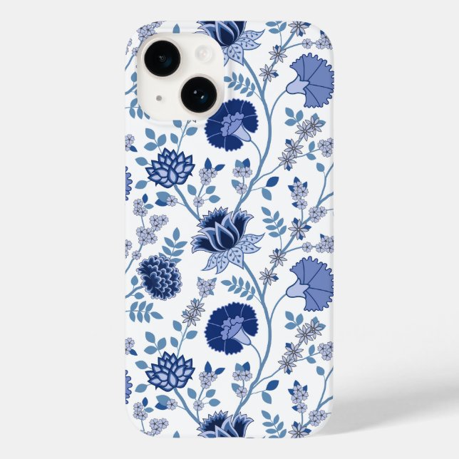 Jacobean Floral Big Pattern Blues on White Case-Mate iPhone Case (Back)