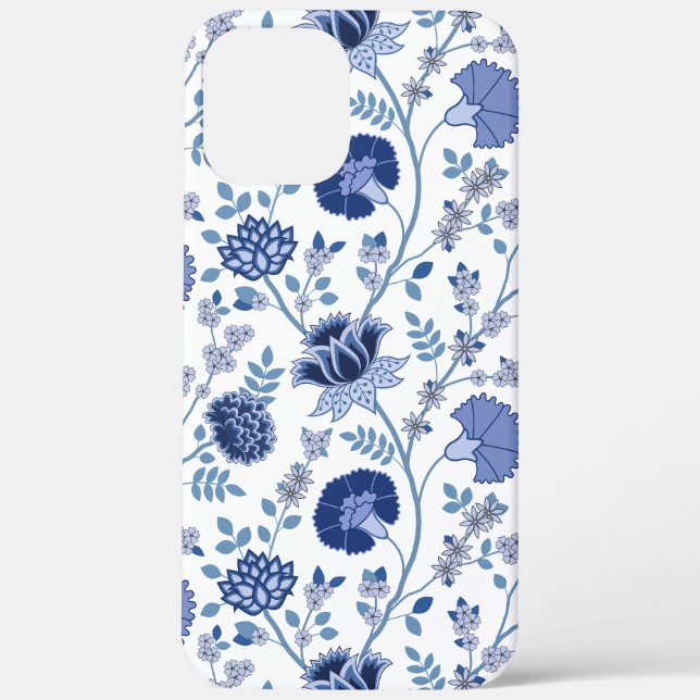 Jacobean Floral Big Pattern Blues on White Case-Mate iPhone Case (Back)