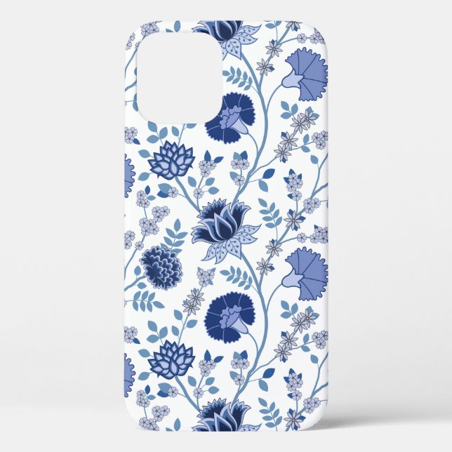 Jacobean Floral Big Pattern Blues on White Case-Mate iPhone Case (Back)