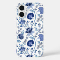 Jacobean Floral Big Pattern Blues on White