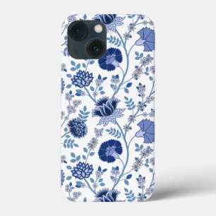Jacobean Floral Big Pattern Blues on White iPhone 13 Mini Case