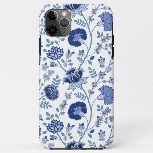 Jacobean Floral Big Pattern Blues on White Case-Mate iPhone Case (Back)