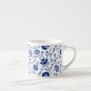 Jacobean Floral Big Pattern Blues on White Espresso Cup