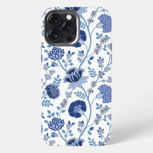 Jacobean Floral Big Pattern Blues on White iPhone 13 Pro Max Case